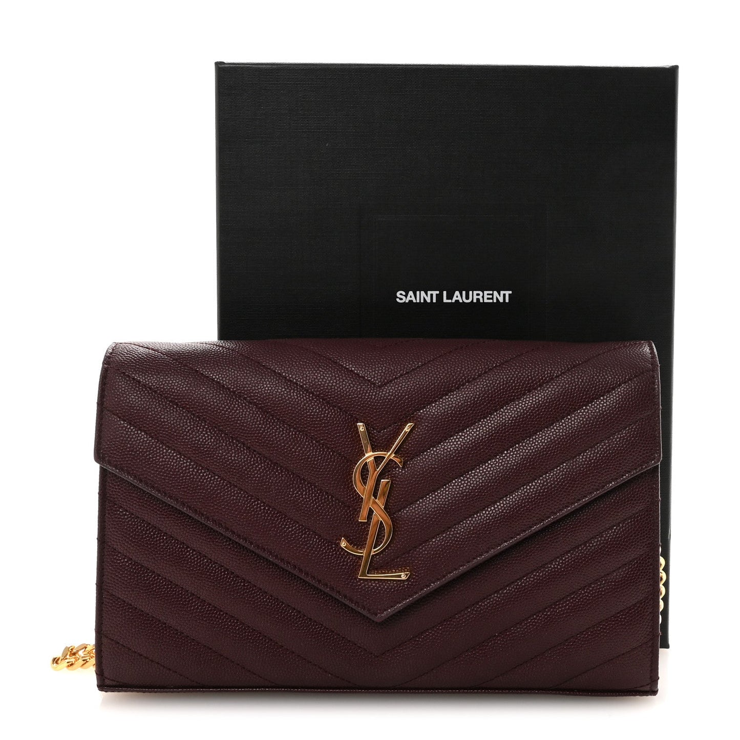 Grain De Poudre Matelasse Chevron Monogram Chain Wallet Rouge Legion