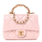 Shiny Lambskin Quilted Mini Twisted Links Top Handle Flap Light Pink
