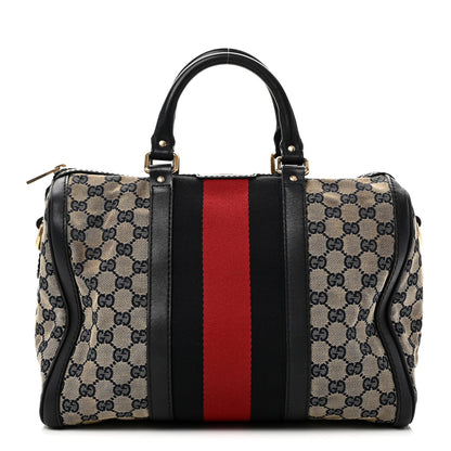 Monogram Selleria Calfskin Vintage Web Medium Boston Beige Blue