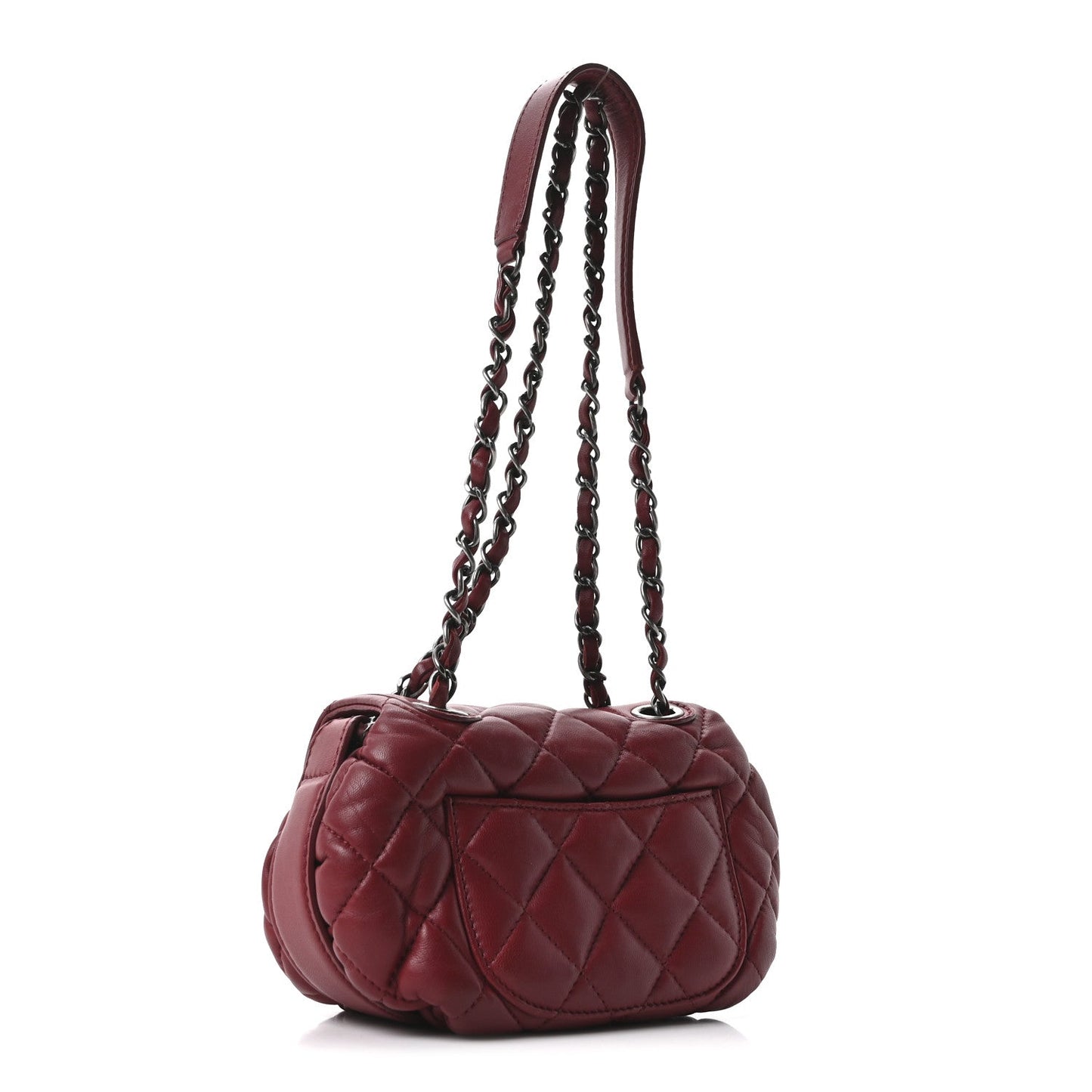 Lambskin Quilted Mini Round Flap Red