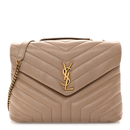 Calfskin Y Quilted Monogram Medium Loulou Chain Satchel Dark Beige