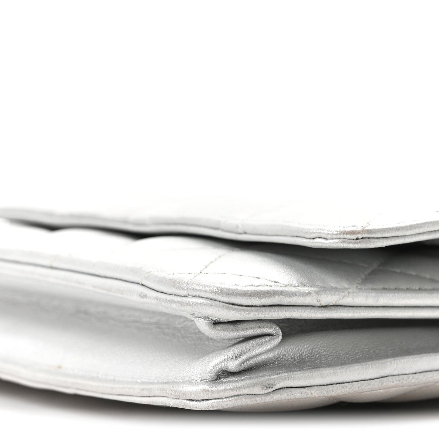Metallic Lambskin Quilted Wallet On Chain WOC Silver