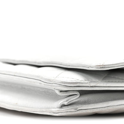 Metallic Lambskin Quilted Wallet On Chain WOC Silver