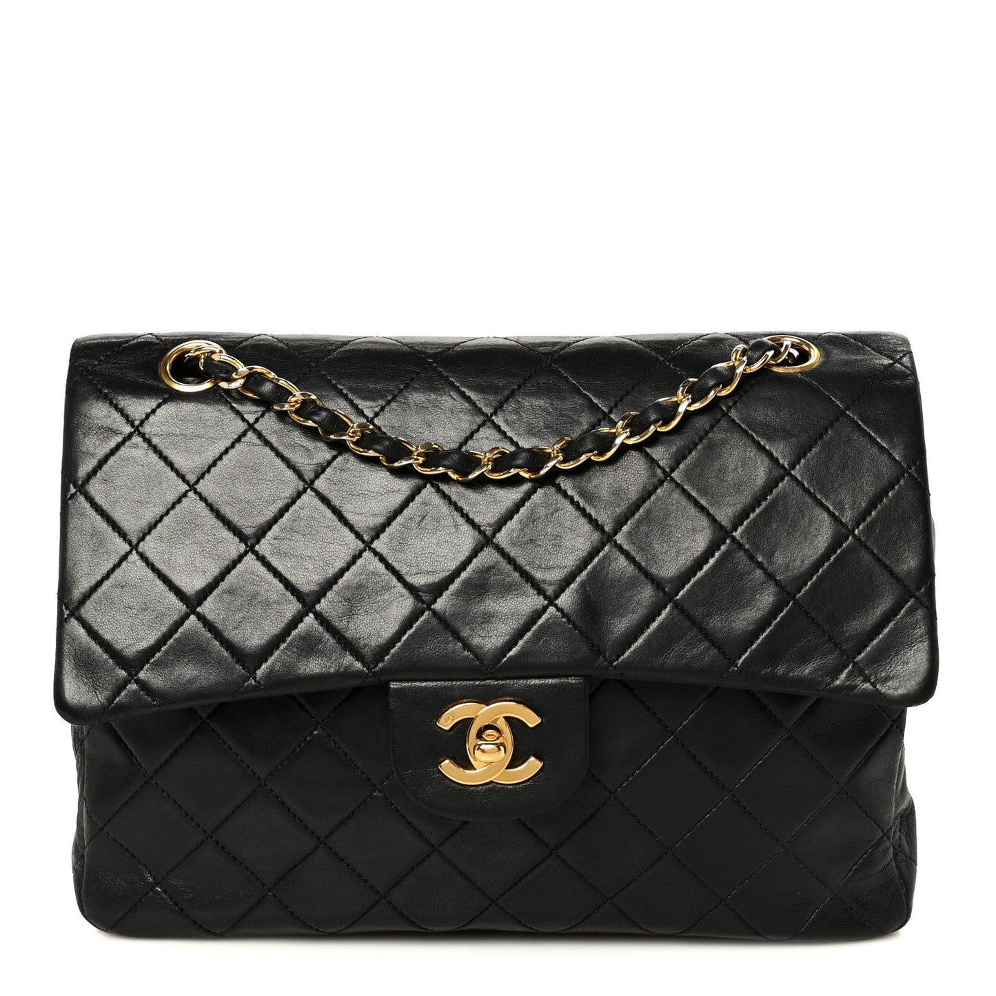 Lambskin Quilted Medium Double Flap Black