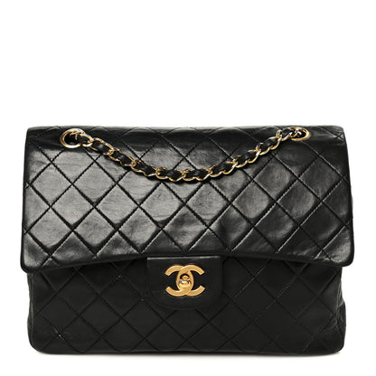 Lambskin Quilted Medium Double Flap Black