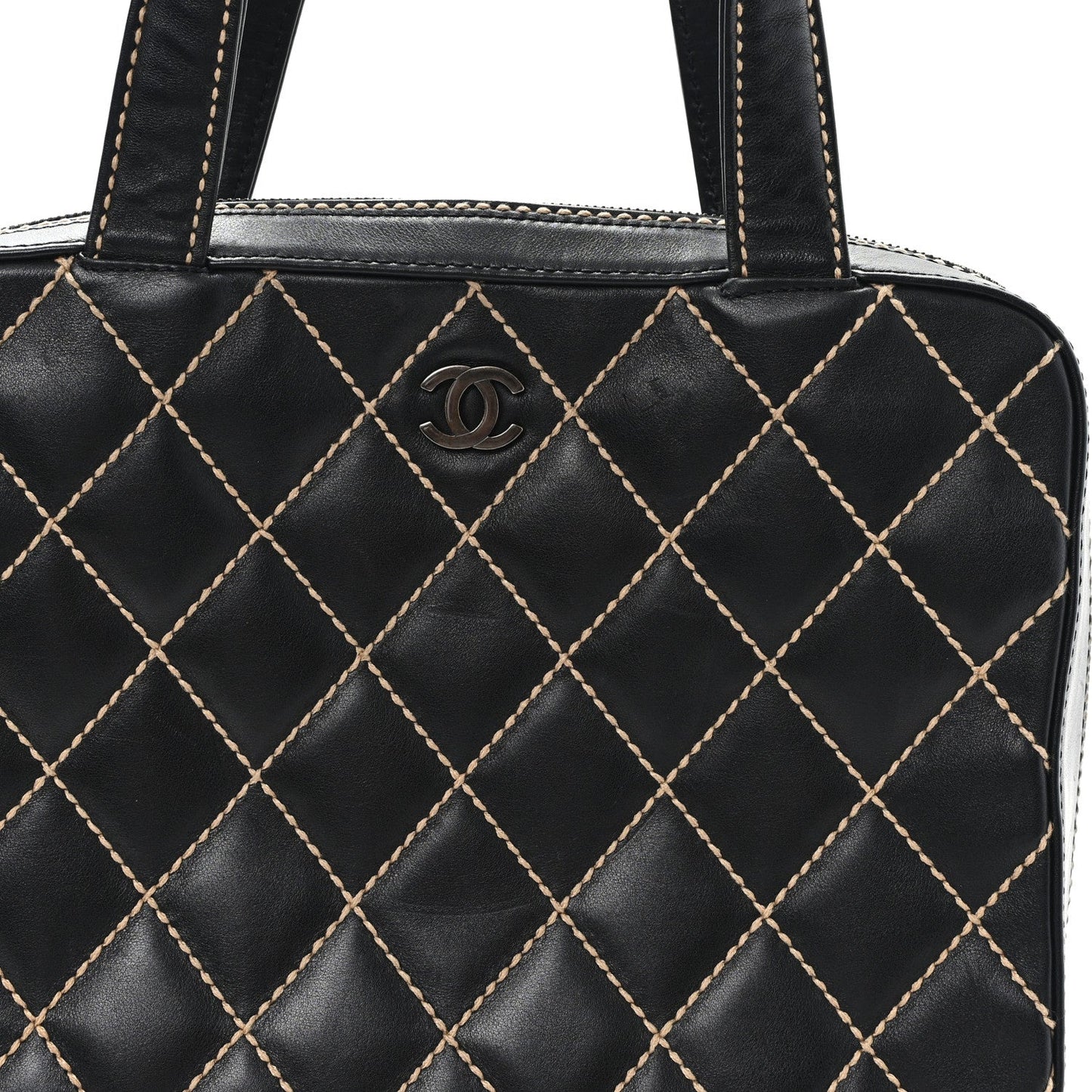 Calfskin Wild Stitch Vertical Top Handle Bag Black