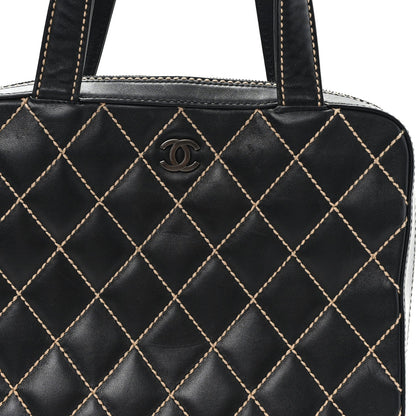 Calfskin Wild Stitch Vertical Top Handle Bag Black