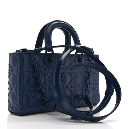 Calfskin Cannage Diamond Medium Lady D-Joy Navy Blue