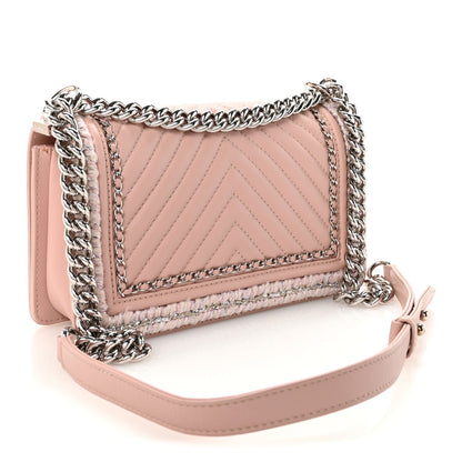 Calfskin Chevron Tweed Medium Boy Flap Pink