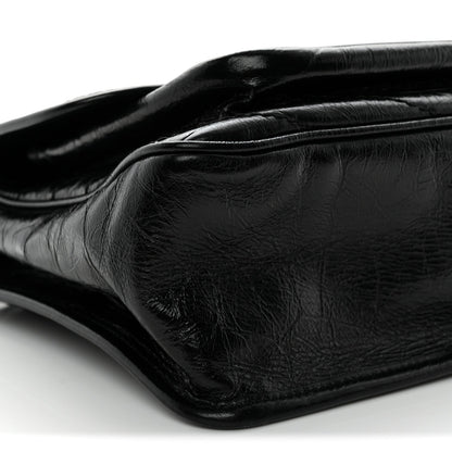 Crinkled Calfskin Matelasse Monogram Medium Niki Chain Satchel Black