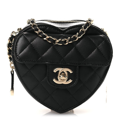 Lambskin Quilted CC In Love Heart Clutch With Chain Black