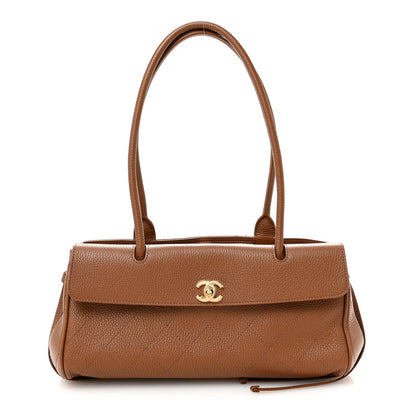 Grained Calfskin Stitched Urban Essentials Small Shopping Bag Camel