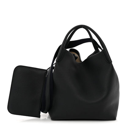 Grained Calfskin Large Bale Bag Navy Blue