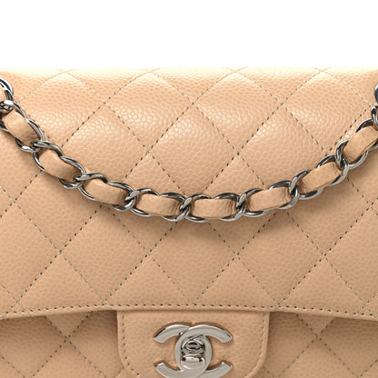 Caviar Quilted Small Double Flap Beige