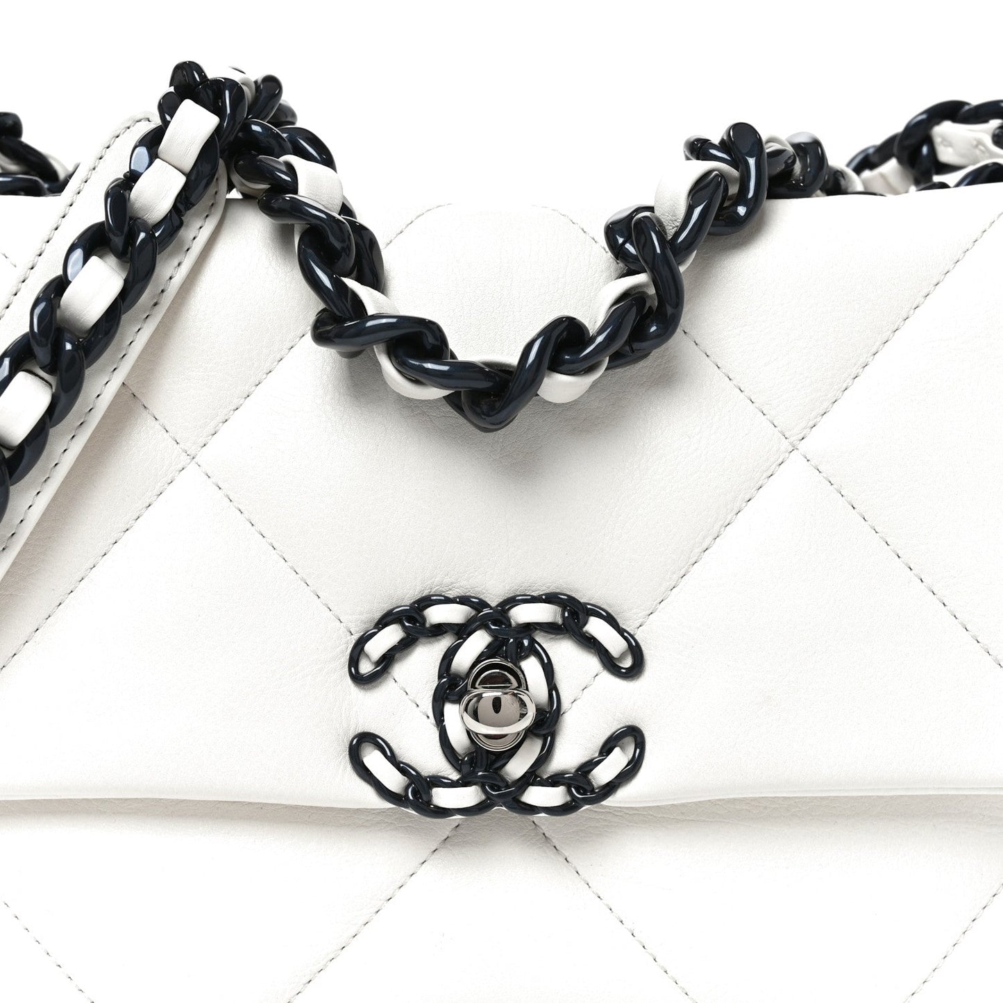 Glossy Calfskin Quilted Medium Chanel 19 Flap White Black