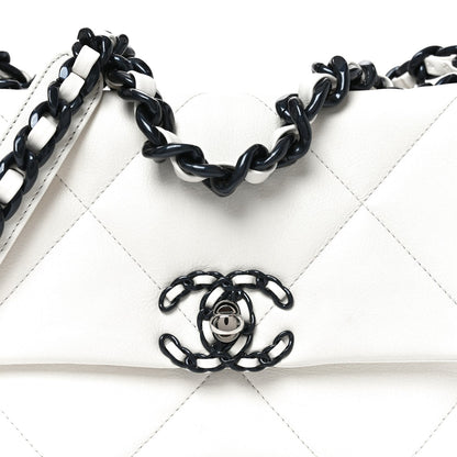 Glossy Calfskin Quilted Medium Chanel 19 Flap White Black