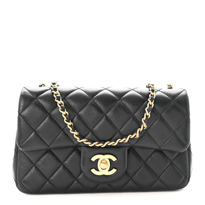 Lambskin Quilted Mini Rectangular Pearl Crush Flap Black