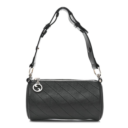 Sakai Be Green Calfskin Diagonal Stitched Mini Blondie Barrel Shoulder Bag Black