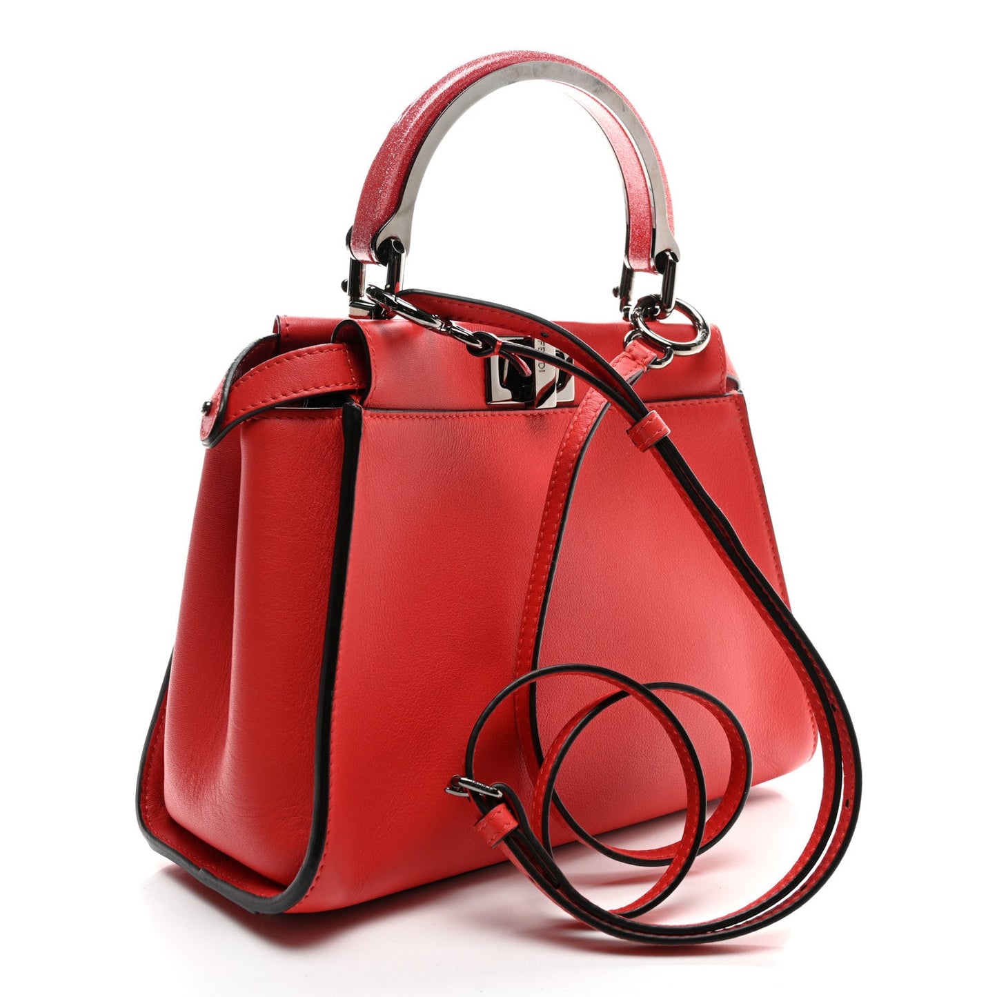 Vitello Seta Nappa Mini Plexi Handle Peekaboo Iconic Satchel Pomodoro