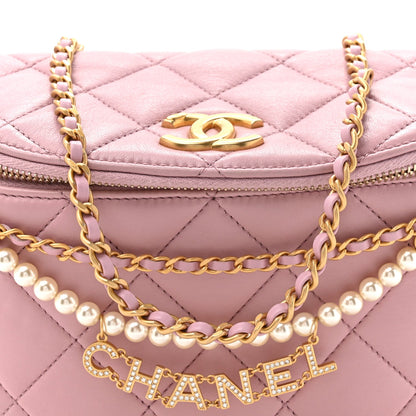 Shiny Lambskin Quilted Pearl Logo Waist Bag Light Pink