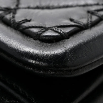 Crumpled Calfskin Whipstich Quilted Single Black
