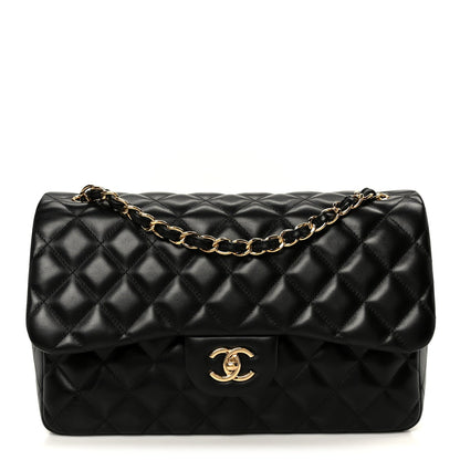 Lambskin Quilted Jumbo Double Flap Black
