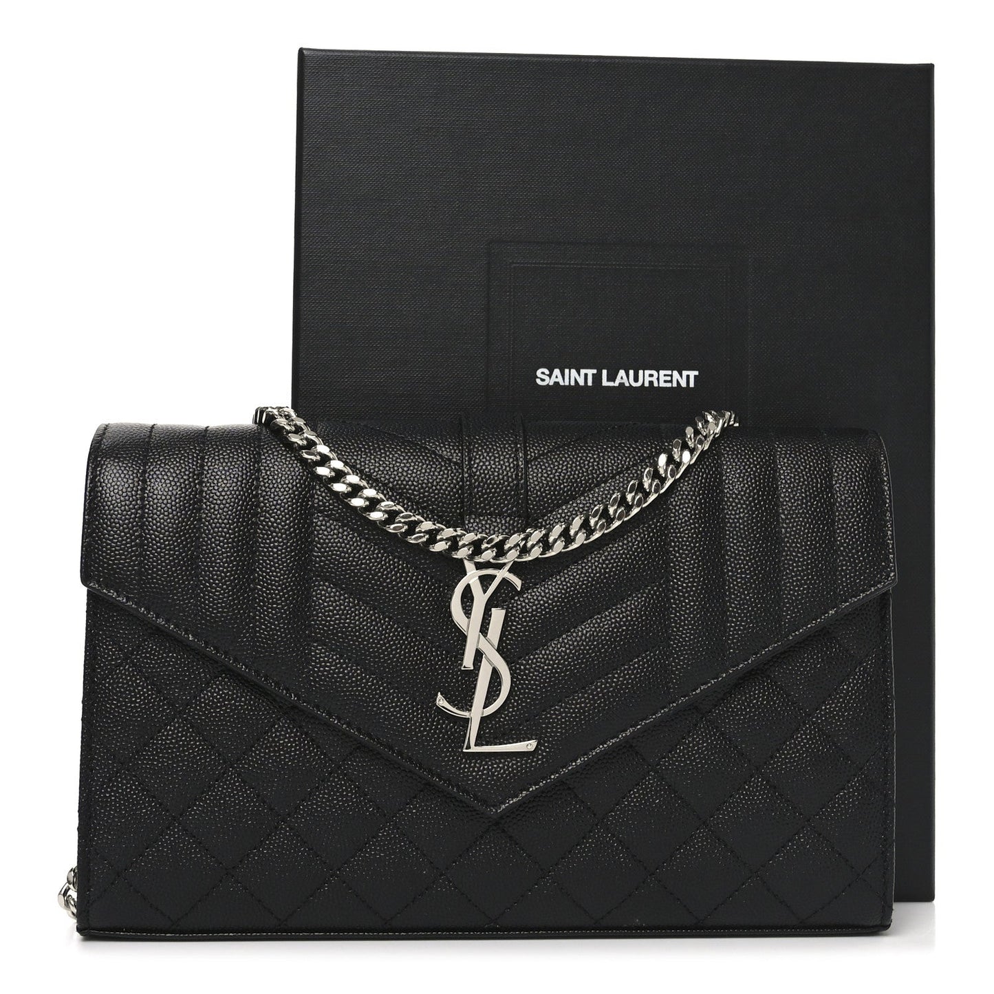 Grain De Poudre Mixed Matelasse Triquilt Monogram Chain Wallet Black