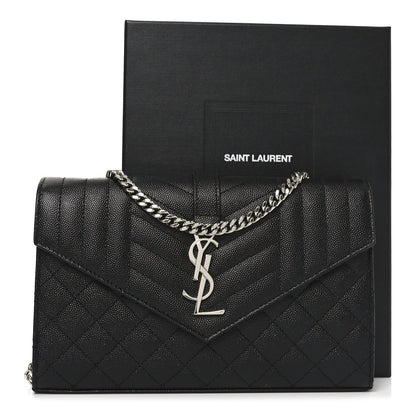 Grain De Poudre Mixed Matelasse Triquilt Monogram Chain Wallet Black