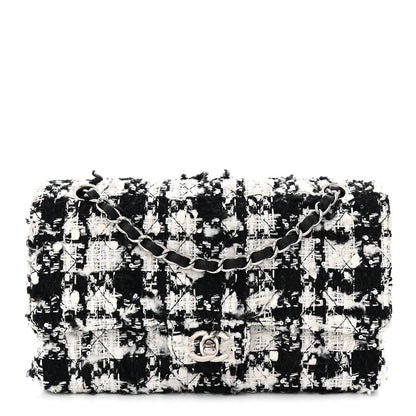 Tweed Sequin Quilted Medium Double Flap Black White