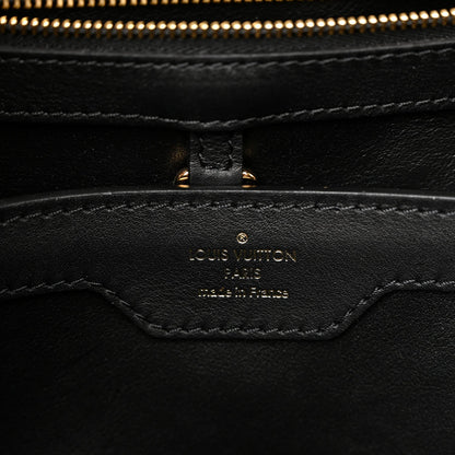 Raffia Calfskin Capucines MM Black Ecru
