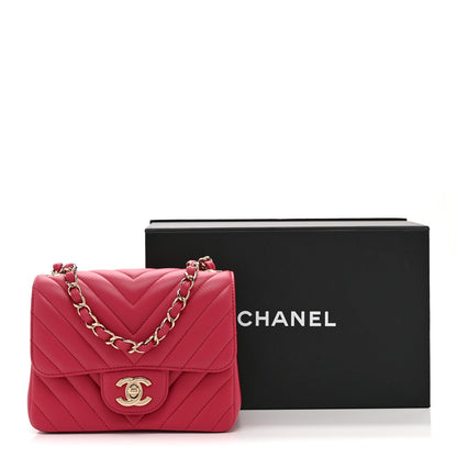 Lambskin Chevron Quilted Mini Square Flap Fuchsia