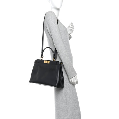 Vitello Morgan Fabric Jacquard Pequin Medium Peekaboo Iconic Satchel Black Tobacco