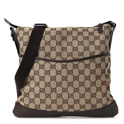 Monogram Calfskin Perforated Medium Flat Messenger Bag Dark Brown