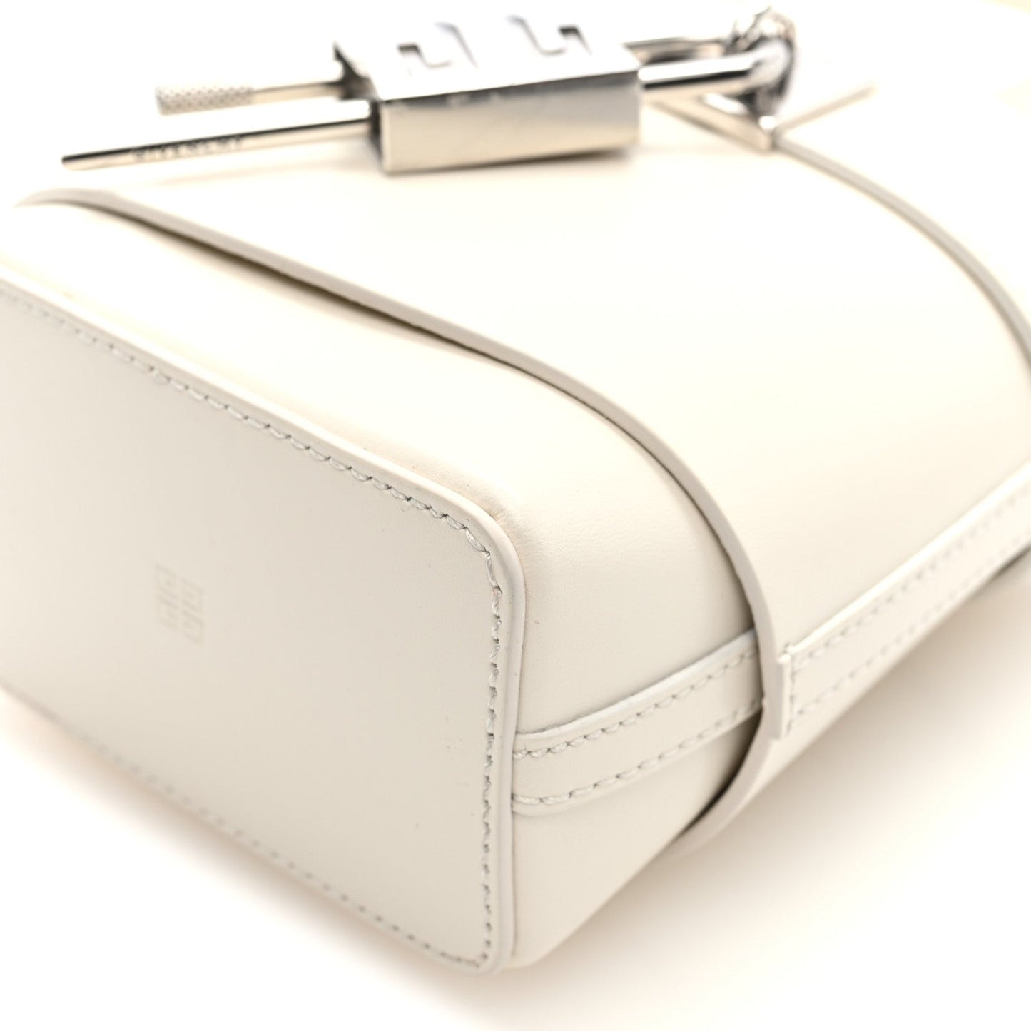 Box Calfskin Micro Shark Lock Bucket Bag White