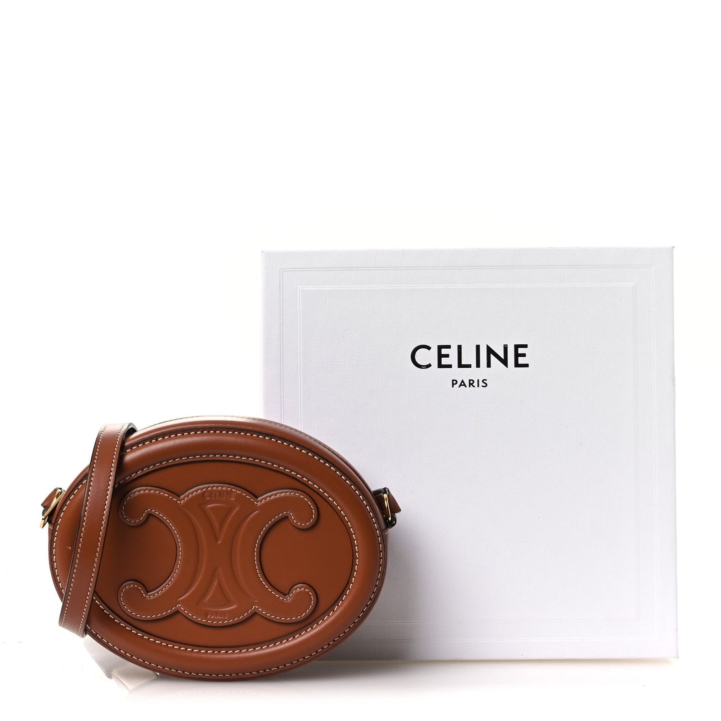 Smooth Calfskin Cuir Small Triomphe Oval Crossbody Purse Tan