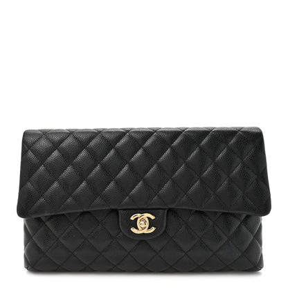 Caviar Quilted Flap Clutch Black