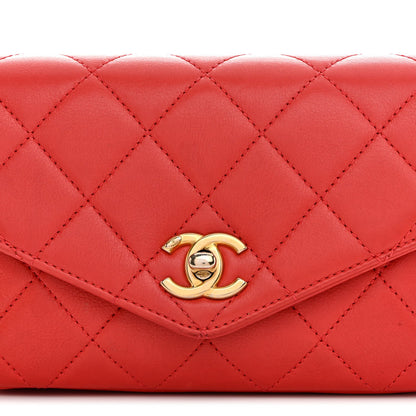 Calfskin Quilted Flap Waist Bag Red