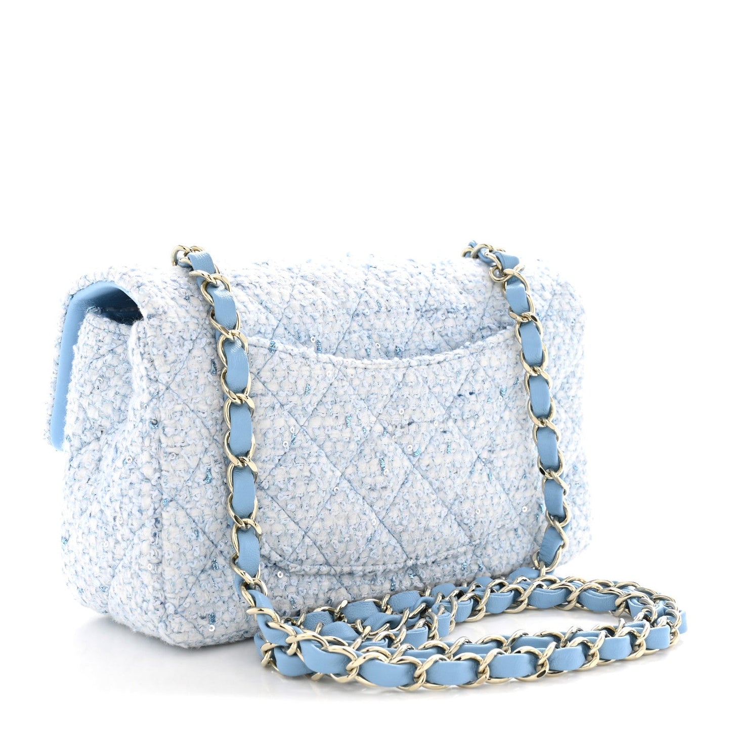 Tweed Quilted Mini Rectangular Flap Blue White Silver