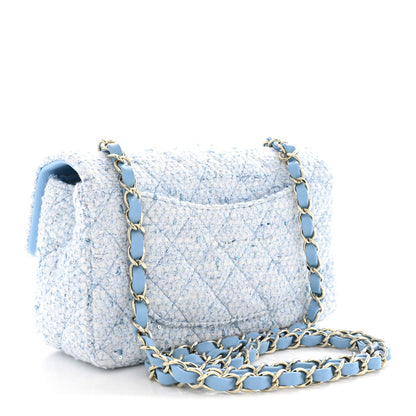 Tweed Quilted Mini Rectangular Flap Blue White Silver