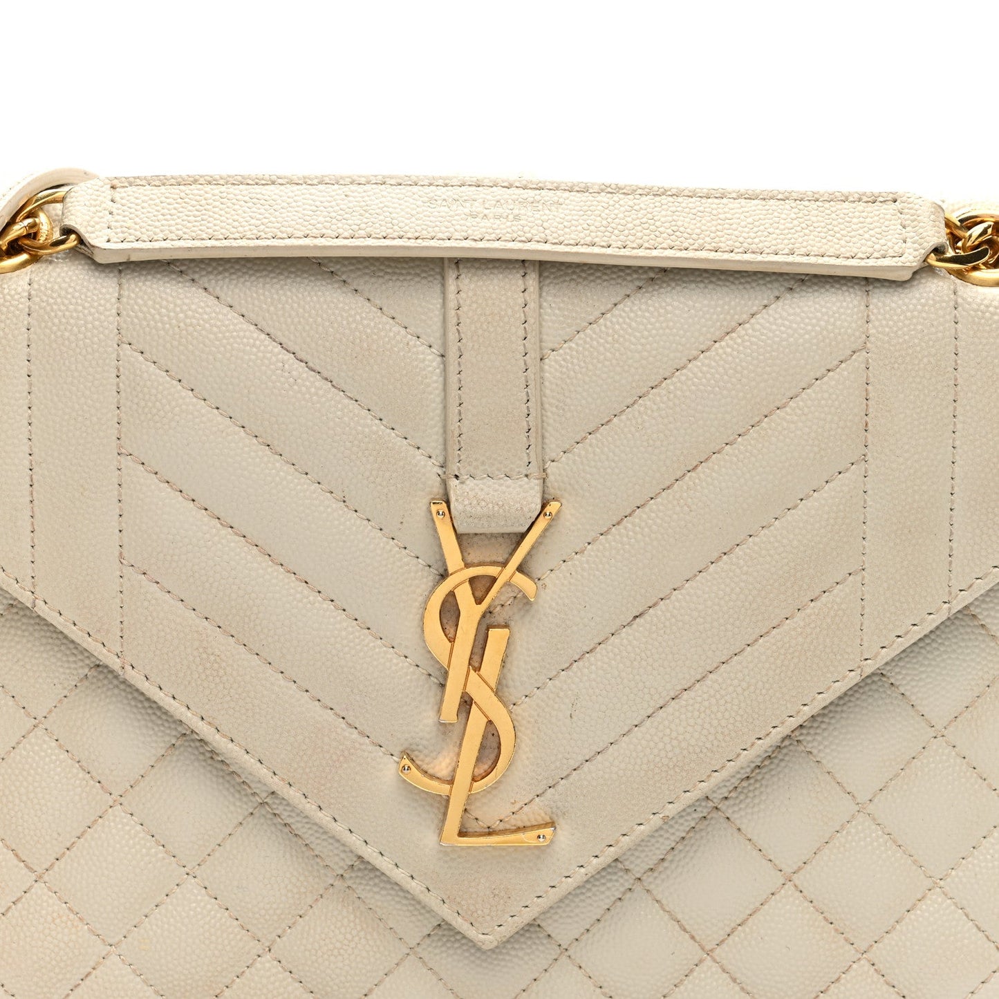 Grain De Poudre Textured Mixed Matelasse Medium Triquilt Monogram Satchel Crema Soft