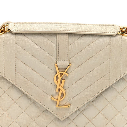 Grain De Poudre Textured Mixed Matelasse Medium Triquilt Monogram Satchel Crema Soft