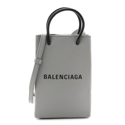 Squared Calfskin Logo Shopping Phone Holder Bag Balenciaga Grey