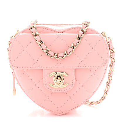 Lambskin Quilted CC In Love Heart Clutch With Chain Light Pink