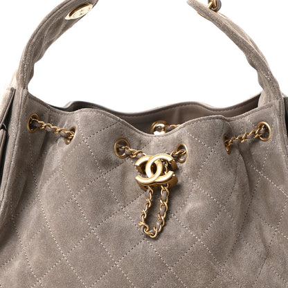 Suede Quilted Small Chanel 25 Handbag Dark Grey