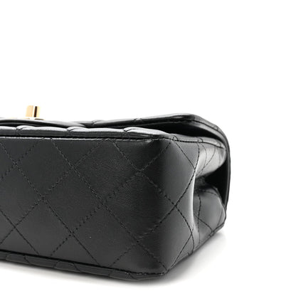 Lambskin Quilted Mini Rectangular Flap  Black