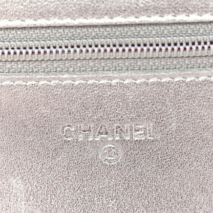 Metallic Lambskin Quilted Wallet On Chain WOC Silver