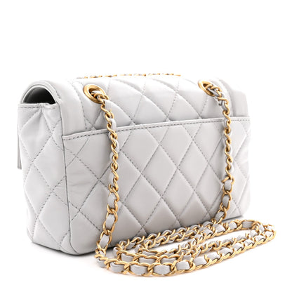 Shiny Lambskin Quilted Mini Flap Grey