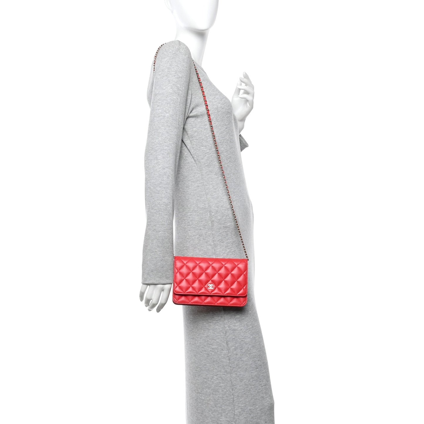 Caviar Quilted Wallet on Chain WOC Red