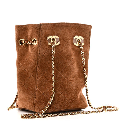 Suede Quilted Bucket Bag With Chain Camel