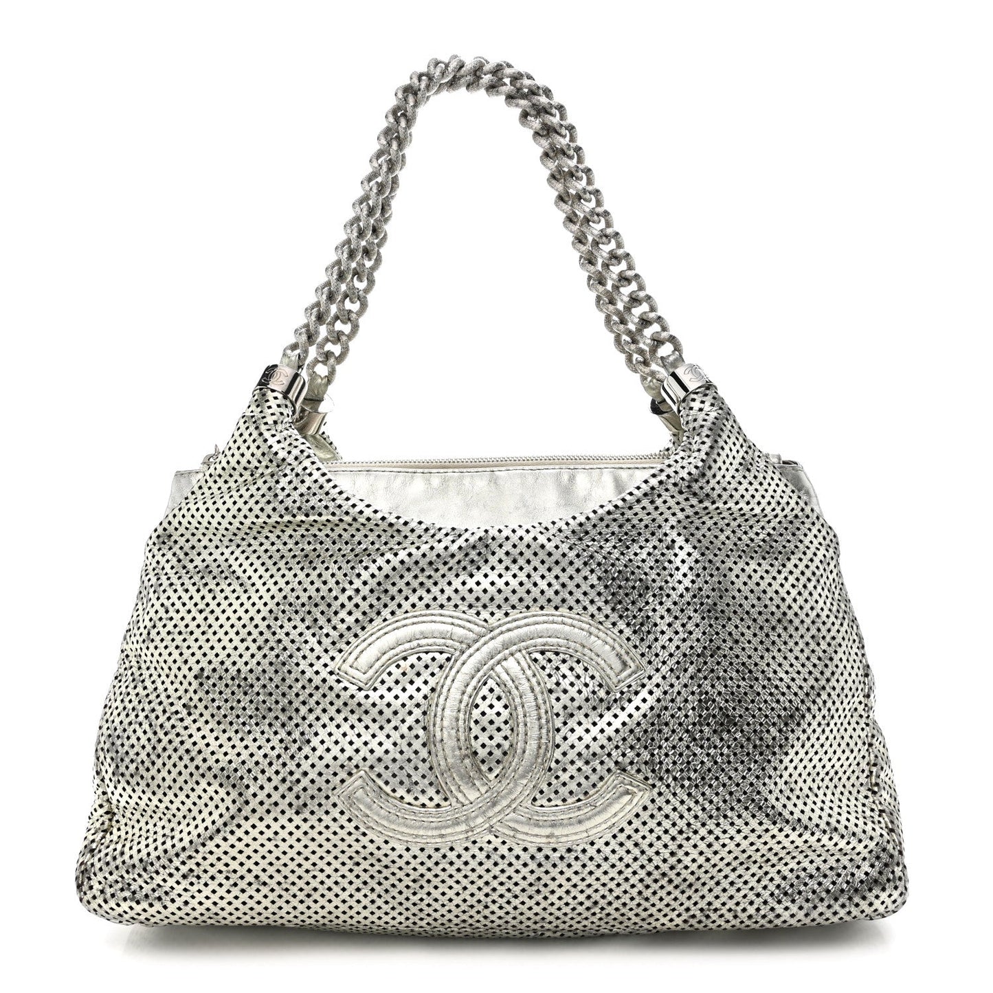 Metallic Glazed Calfskin Perforated Rodeo Drive Hobo Silver